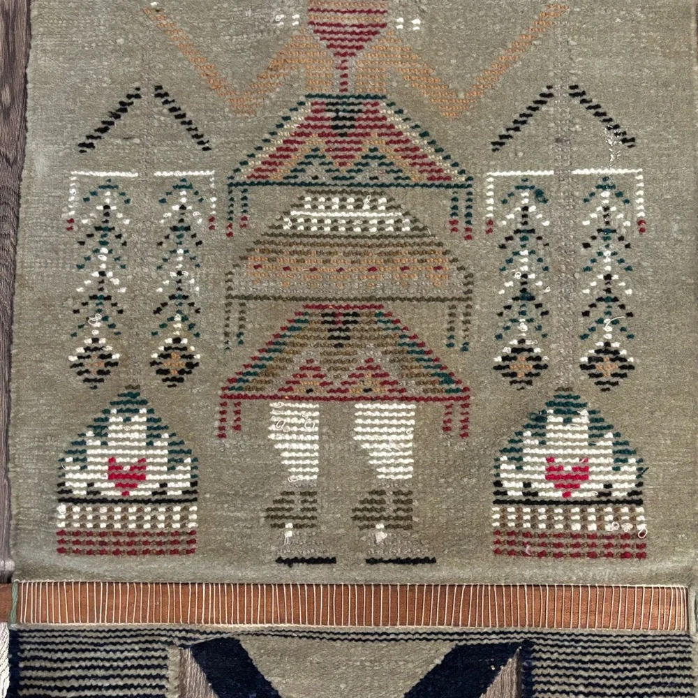 Vintage Native American Hand Woven Wool Wall Hanging Rug Tribal Man Navajo Yei?
